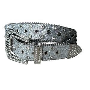 Rhinestone Belt Bling Silver Glitter Western Cowboy Clubwear Crystal Buckle XL